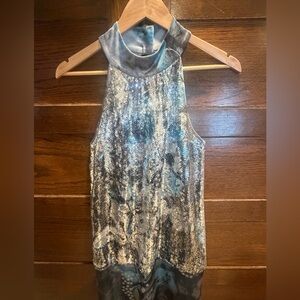 Studio Y medium sleeveless halter top Floral grey sequin mini Dress party Y2K
